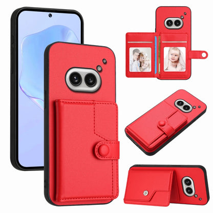 Red RFID anti-theft phone case with card slots and magnetic button closure