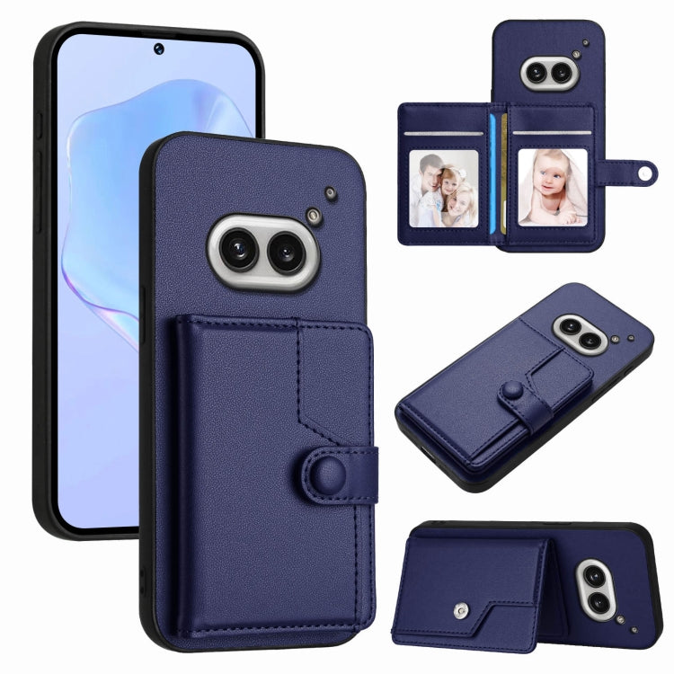 Navy RFID anti-theft phone case with card slots and magnetic button closure