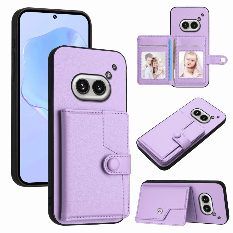 Purple RFID anti-theft phone case with card slots and magnetic button closure