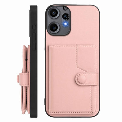 Pink button phone wallet case with card pocket and magnetic button tab