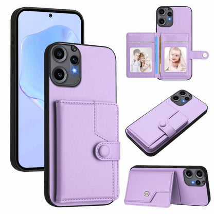 RFID phone card bag case with button strap, lavender purple leather-look