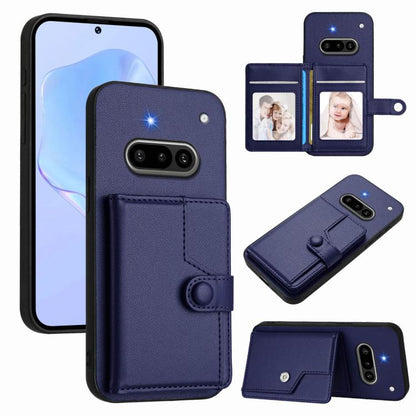 RFID phone card bag case with button strap, navy blue leather-look