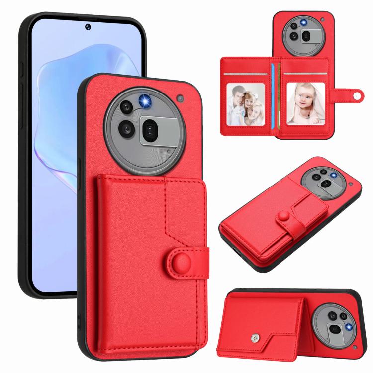 RFID anti-theft phone bag case with snap button and card slots, red