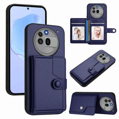 RFID anti-theft phone bag case with snap button and card slots, navy blue
