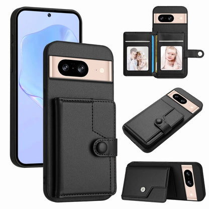 Black RFID phone case with button strap, card holder, and wallet flip for phone