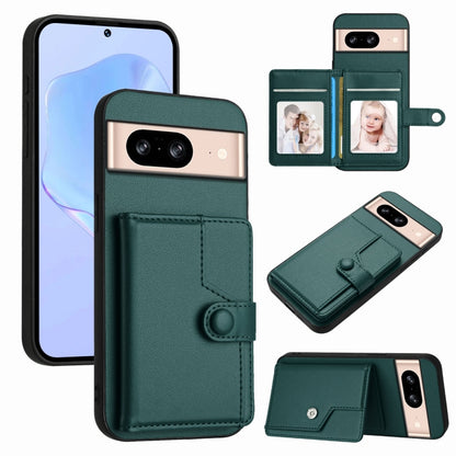 Deep green RFID phone case with button strap, card holder, and wallet flip for phone