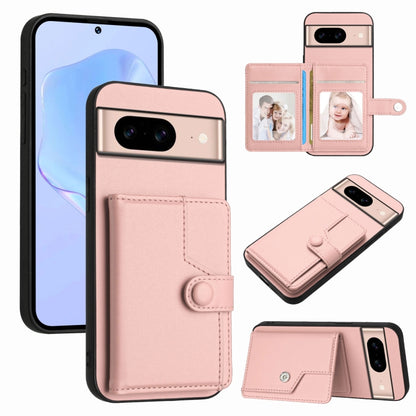 Pink phone card bag case with wallet flap, card slots, and button strap for anti-theft