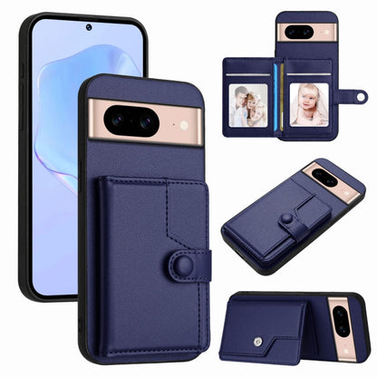 Navy phone card bag case with wallet flap, card slots, and button strap for anti-theft