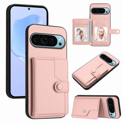 Pink RFID anti-theft phone case with card slots and snap-button wallet flap