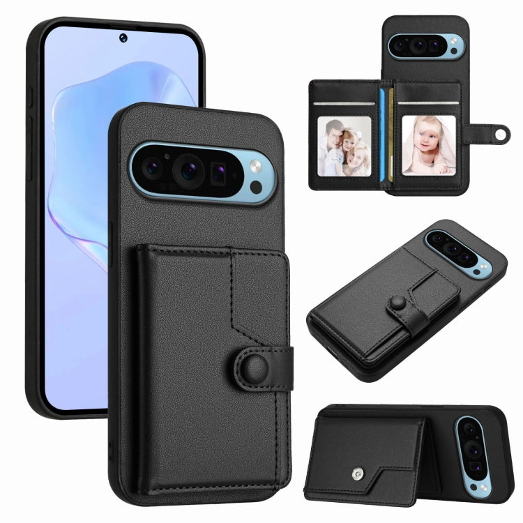 Black RFID anti-theft phone case with card pockets and snap-button wallet flap