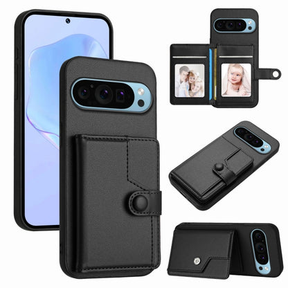 Black RFID anti-theft phone case with card pockets and snap-button wallet flap