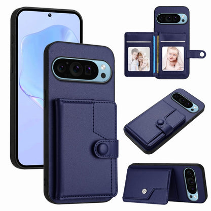 Navy RFID anti-theft phone case with card pockets and snap-button wallet flap