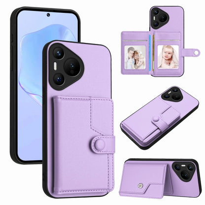 Purple flip phone case with card slots and snap button closure for smartphone