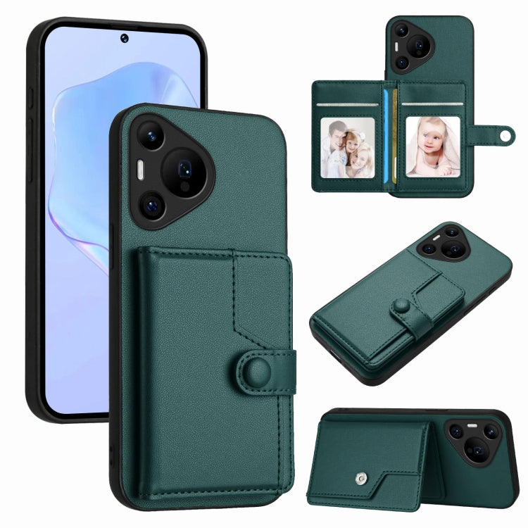 RFID button card bag phone case wallet with card slots, dark green finish, flip cover