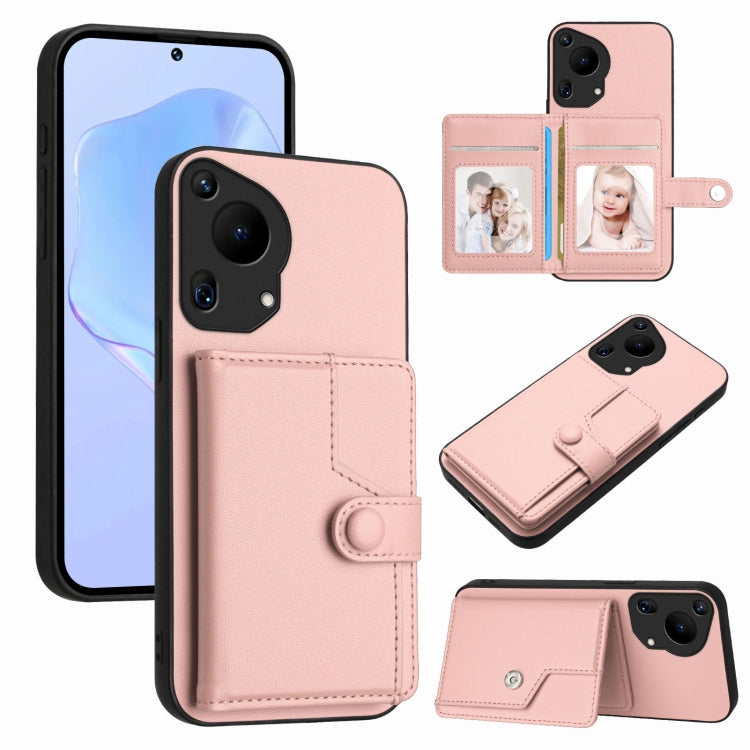 Pink button phone case with card holder and RFID anti-theft wallet design