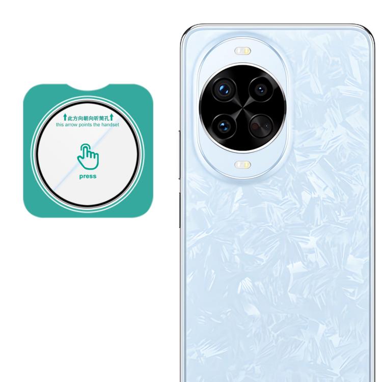 Self-positioning rear camera lens film, clear glass over phone’s light blue camera module