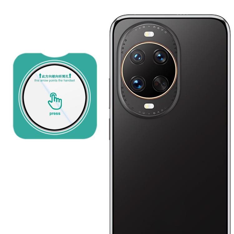 Self-positioning rear camera lens film, clear glass over phone’s dark gray camera module