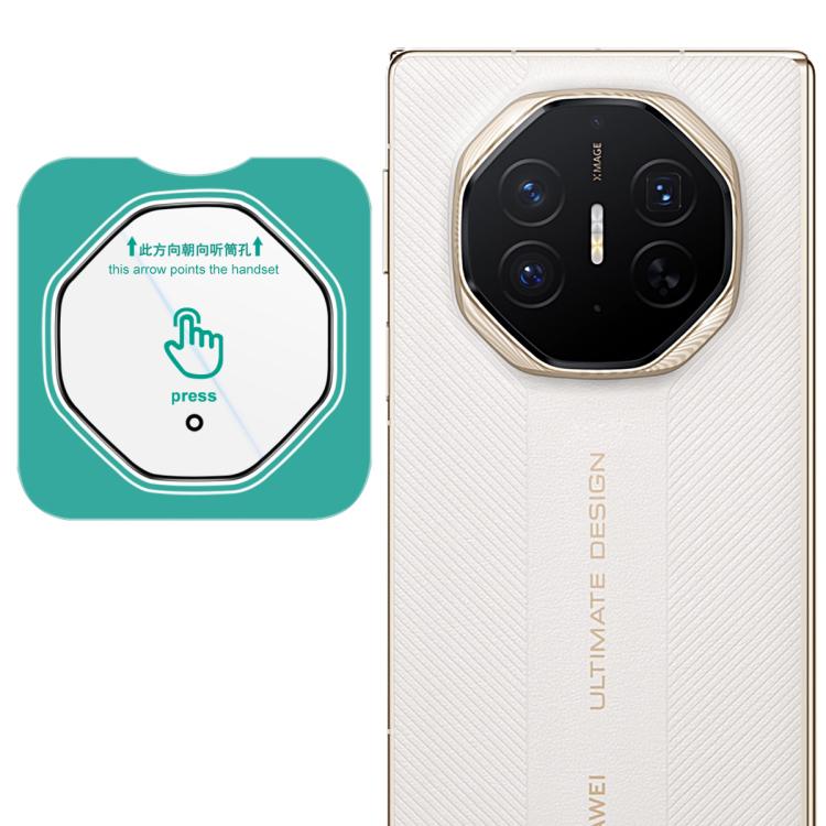 Self-positioning rear camera lens film, clear glass over phone’s gold camera module