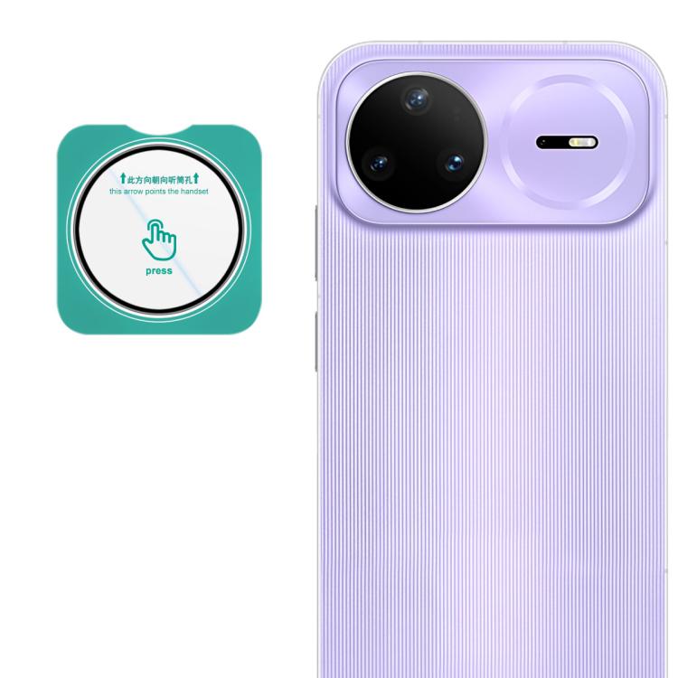 Self-positioning rear camera lens film, clear glass over phone’s purple camera module