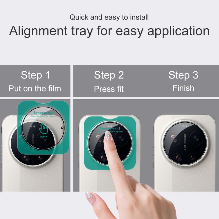 Alignment tray for easy installation of self-positioning rear camera lens glass film