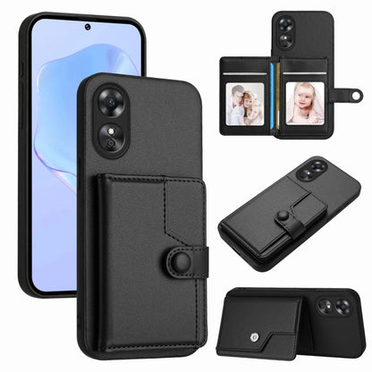 Black RFID phone card holder case with button strap and card slots