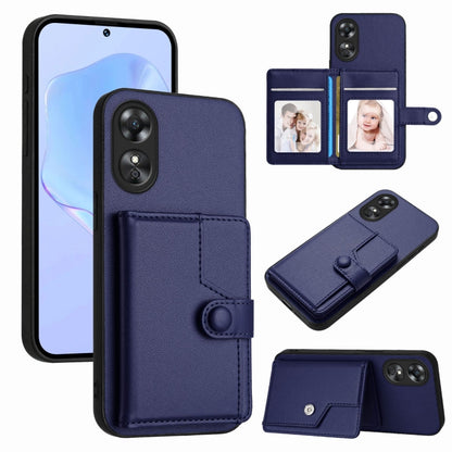 Navy RFID phone card holder case with button strap and card slots