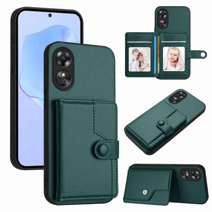 Green RFID phone card holder case with button strap and card slots
