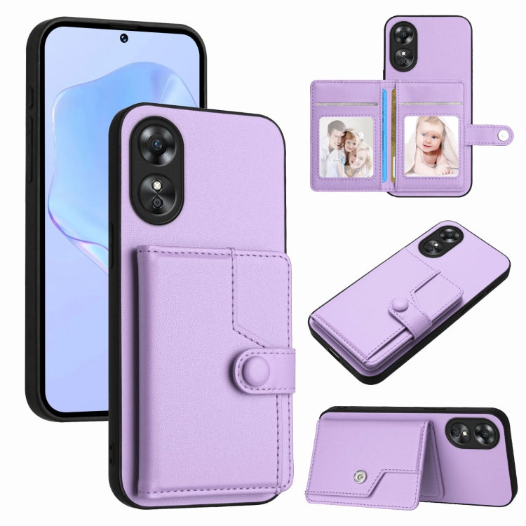 Purple RFID phone card holder case with button strap and card slots