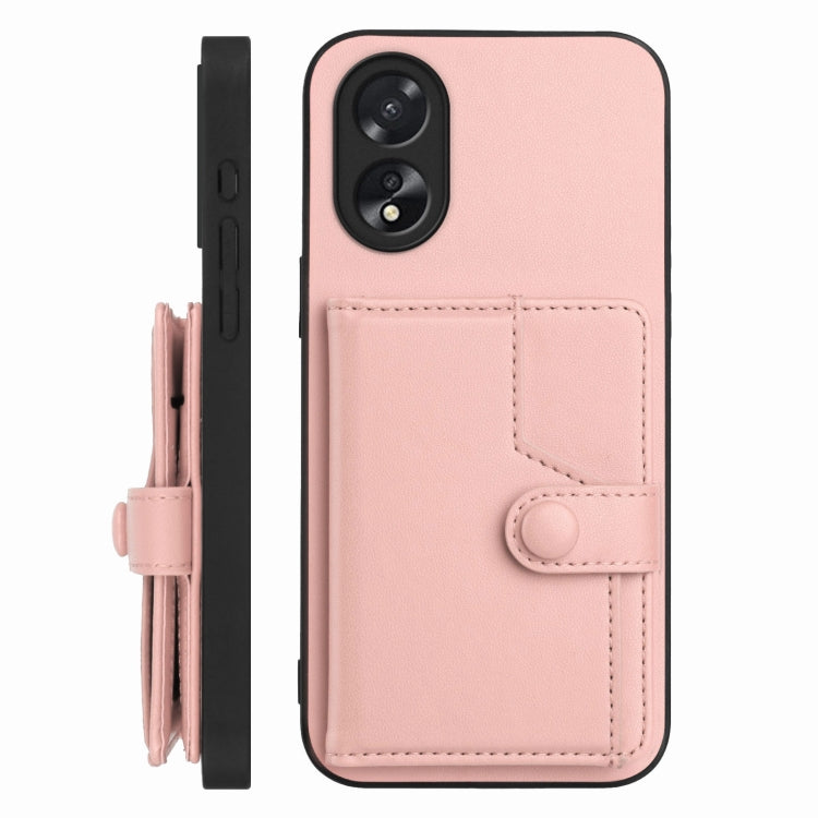 Pink phone wallet case with RFID card slot cover and side flip strap