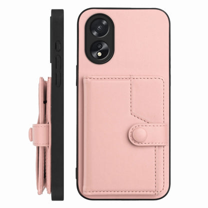 Pink phone wallet case with RFID card slot cover and side flip strap
