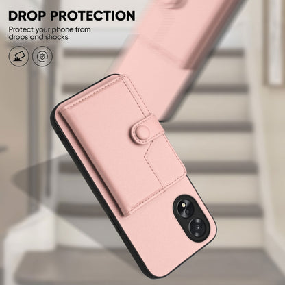 Pink phone wallet case with foldover cover and button closure on phone