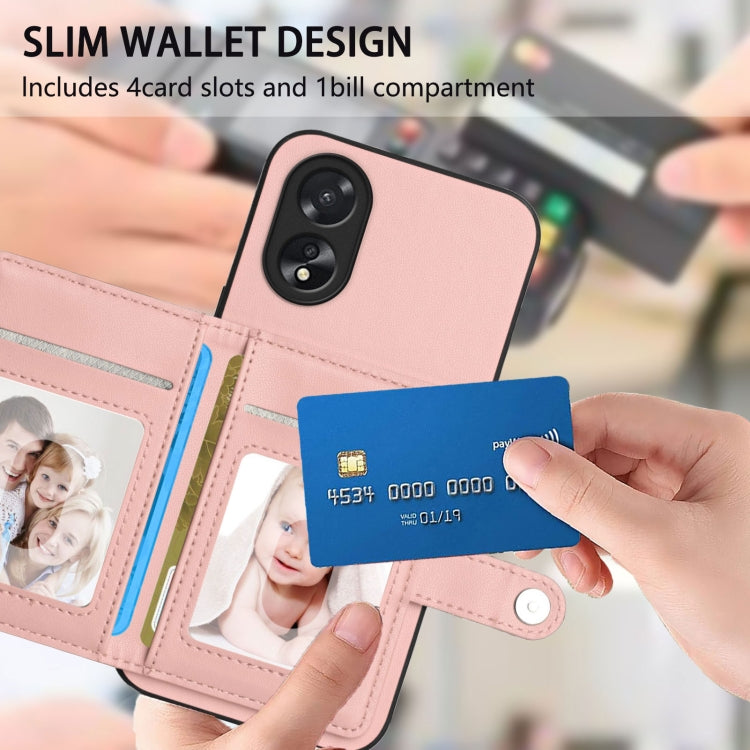 Pink phone wallet case with card slots and photo card window, hold-ready cover