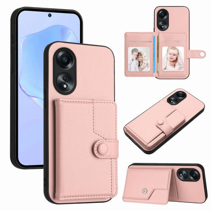 RFID card holder phone case with button closure, pink leather-look wallet