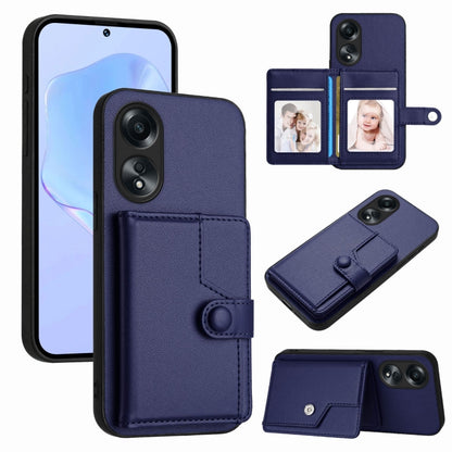 RFID card holder phone case with button closure, navy leather-look wallet