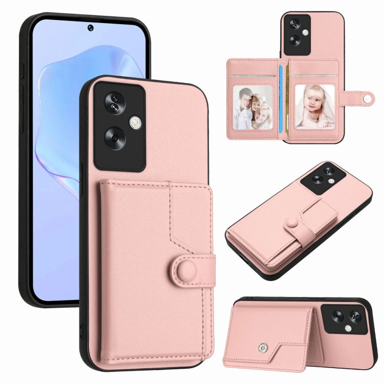 Blush pink RFID phone card holder case with button strap and card slots