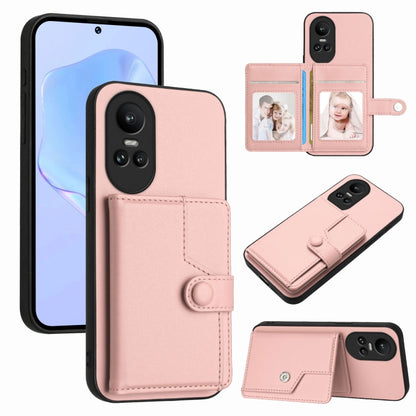 RFID card wallet phone case with button closure, peach-pink leather-look style