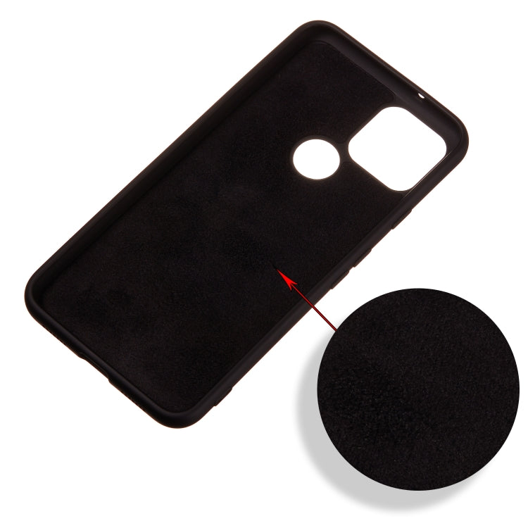 Black full-coverage silicone phone case with textured grip detail near the back