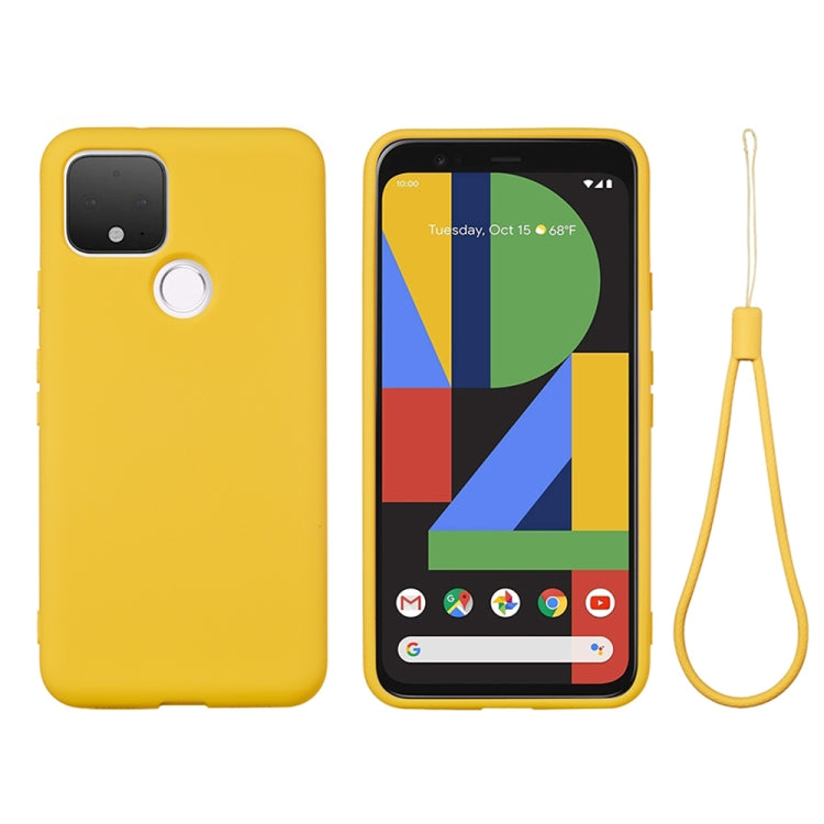 Yellow full-coverage liquid silicone phone case with camera and button cutouts, with strap