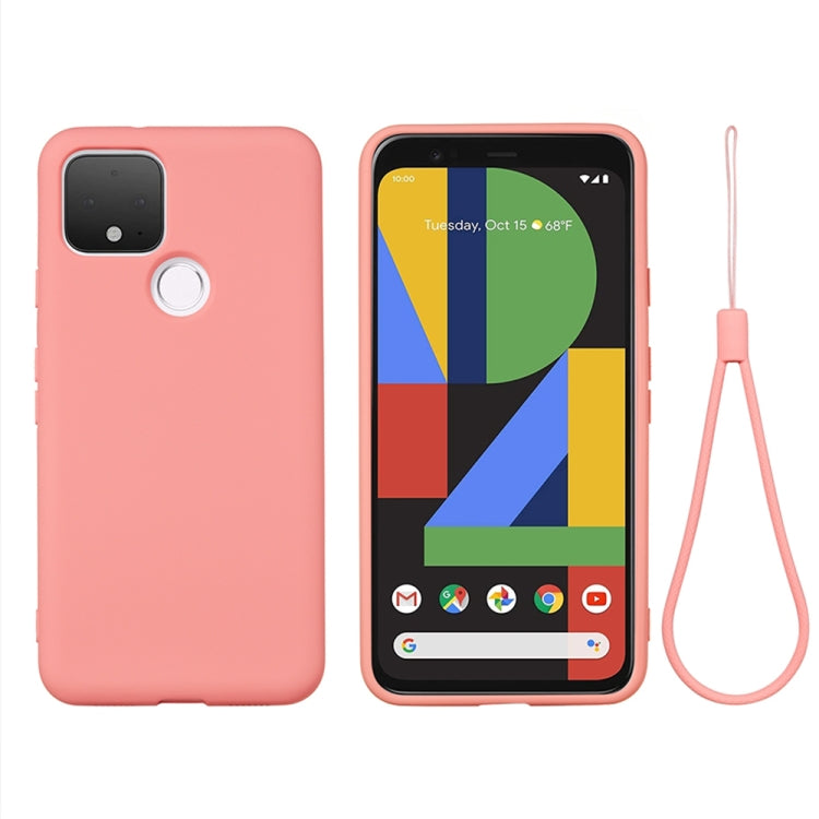 Pink liquid silicone shockproof phone case with full coverage, camera cutout, and strap