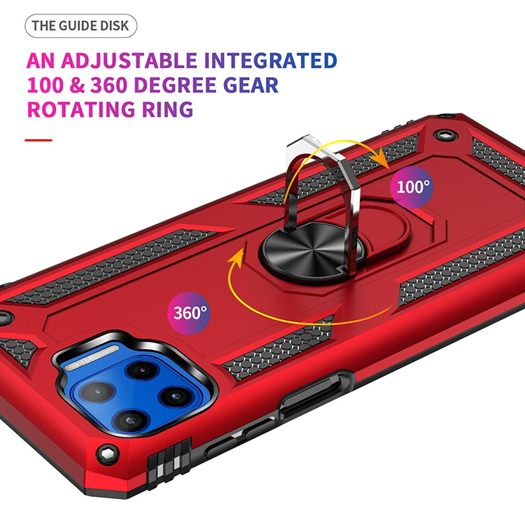 Red phone case with textured grip panels and rotating 360-degree ring