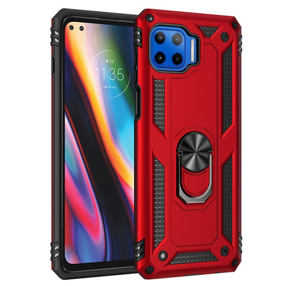 Rugged red phone case with 360 rotating ring holder and camera cutout