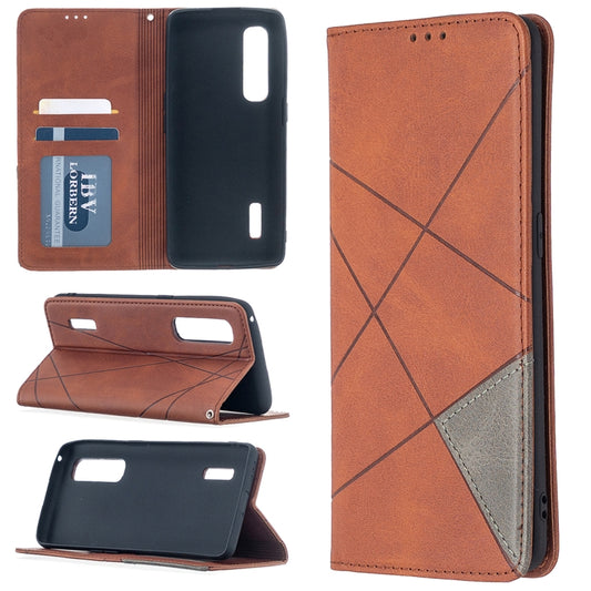 Brown rhombus-texture magnetic leather flip case with card slots and phone holder