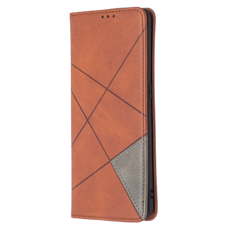 Brown rhombus-texture magnetic leather flip case with diagonal cross pattern