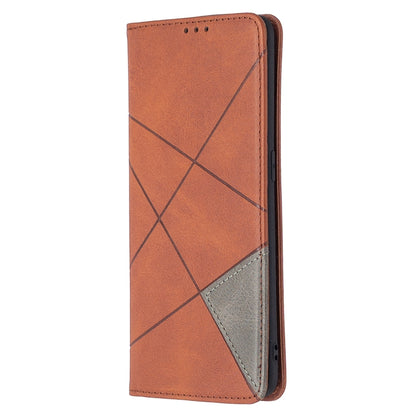 Brown rhombus-texture magnetic leather flip case with diagonal cross pattern