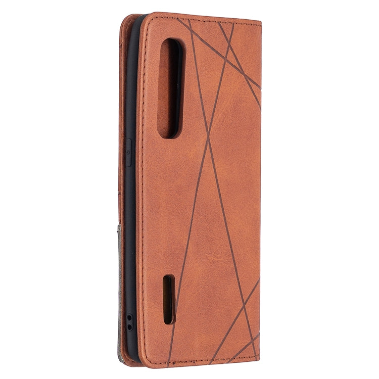 Brown rhombus-texture leather flip case with cutouts for ports and camera