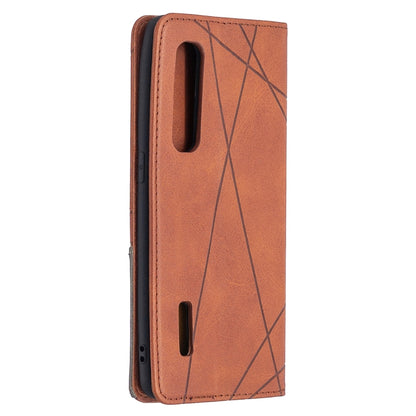 Brown rhombus-texture leather flip case with cutouts for ports and camera