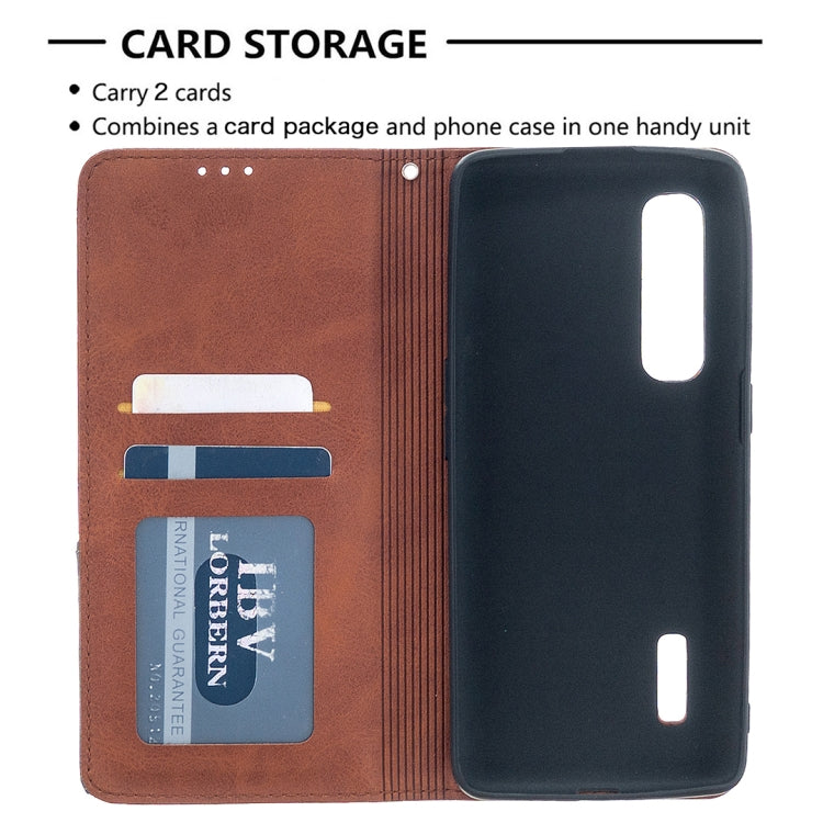 Brown leather flip case with two card slots and integrated phone holder