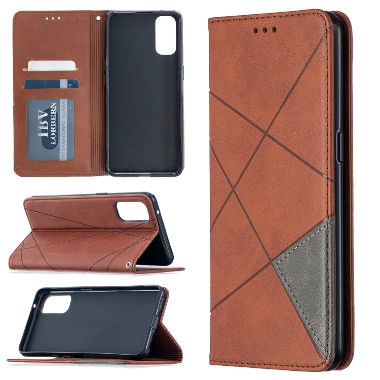 Brown rhombus-texture magnetic leather flip case with card holder and stand