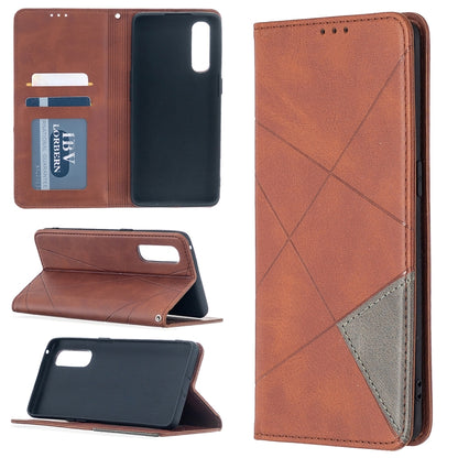 Brown rhombus-texture magnetic leather flip case with card slots and phone cover