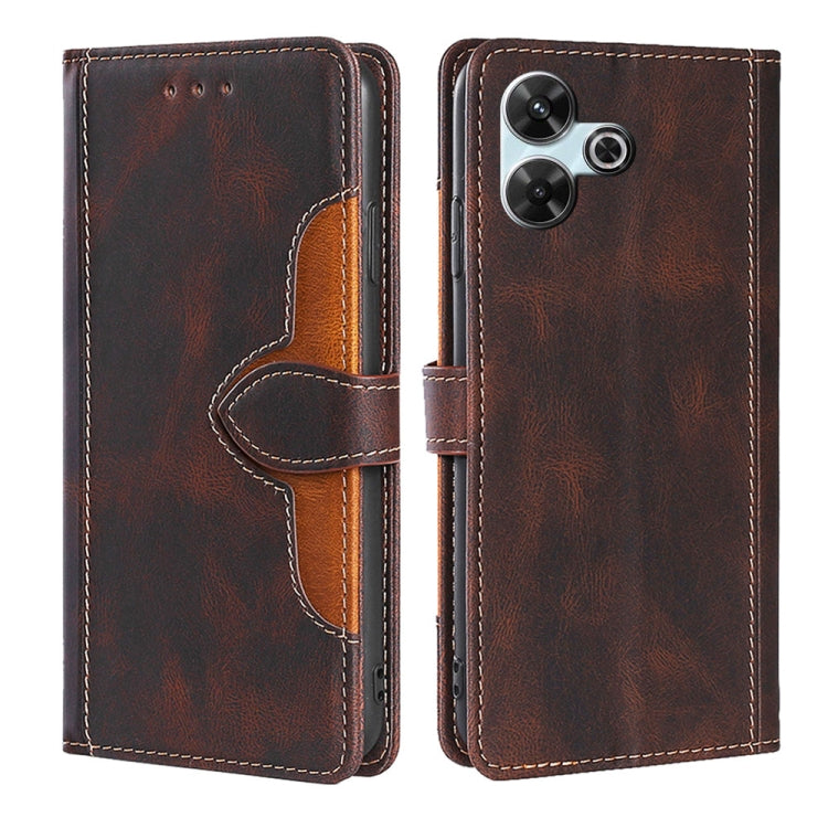 Brown leather wallet phone case with magnetic buckle, card slots, and flip cover.